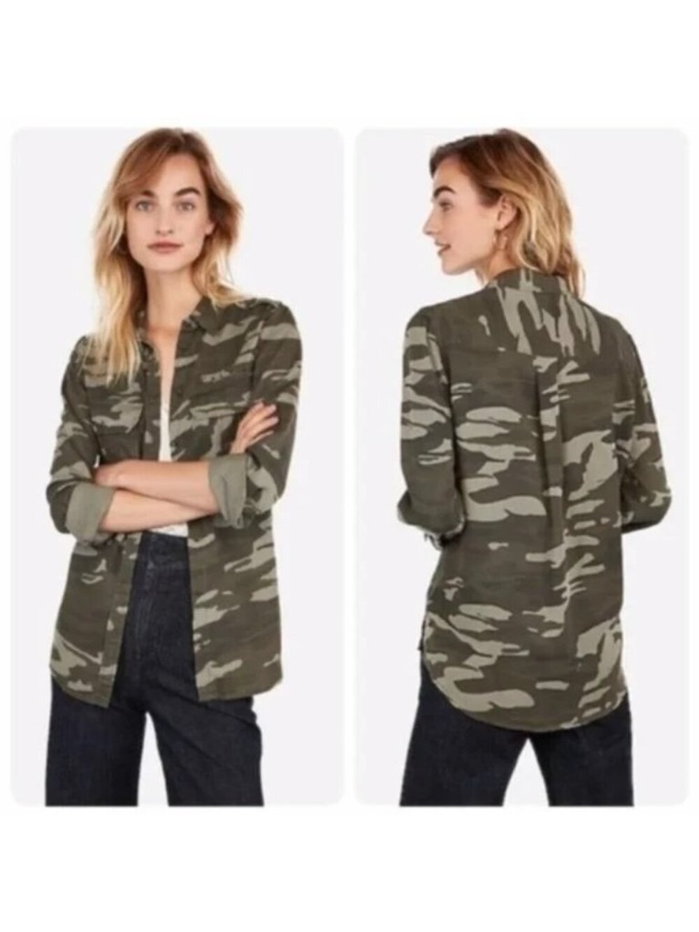 Express Camo Green Button Down Top